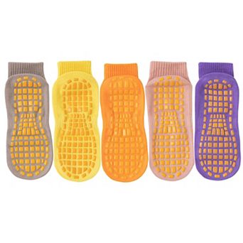 5 Pairs Anti-Slip Grip Socks with PVC Bottom for Stability and Comfort in Multiple Color Options