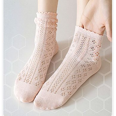 4 Pairs Women's Lace Knit Crew Socks Lightweight Breathable Mesh Style with Elastic Cuff