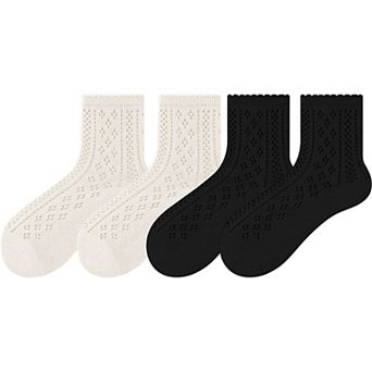 4 Pairs Women's Lace Knit Crew Socks Lightweight Breathable Mesh Style with Elastic Cuff