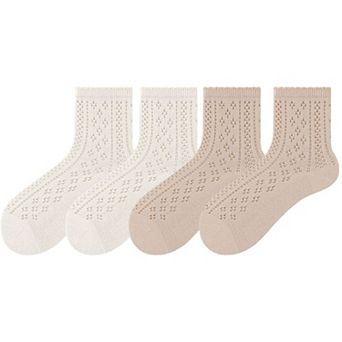 4 Pairs Women's Lace Knit Crew Socks Lightweight Breathable Mesh Style with Elastic Cuff
