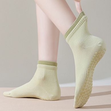 Women's 3-Pair Set Short Ankle Grip Socks with Ribbed Cuffs Cushioned Soles and Anti-Slip Bottom