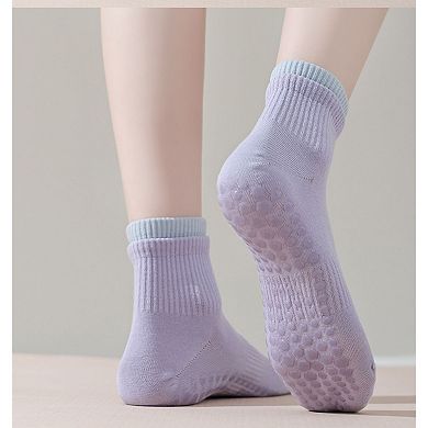 Women's 3-Pair Set Short Ankle Grip Socks with Ribbed Cuffs Cushioned Soles and Anti-Slip Bottom