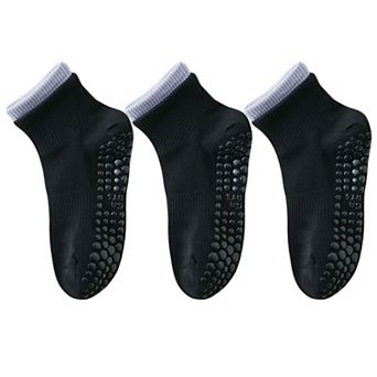 Women's 3-Pair Set Short Ankle Grip Socks with Ribbed Cuffs Cushioned Soles and Anti-Slip Bottom