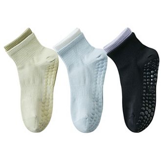 Women's 3-Pair Set Short Ankle Grip Socks with Ribbed Cuffs Cushioned Soles and Anti-Slip Bottom