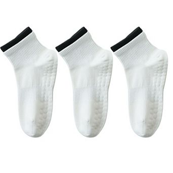 Women's 3-Pair Set Short Ankle Grip Socks with Ribbed Cuffs Cushioned Soles and Anti-Slip Bottom