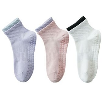 Women's 3-Pair Set Short Ankle Grip Socks with Ribbed Cuffs Cushioned Soles and Anti-Slip Bottom