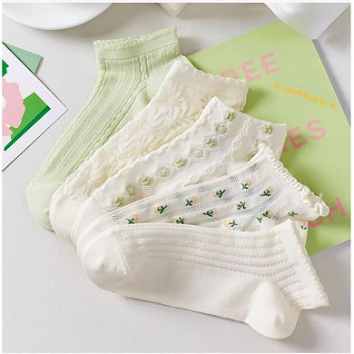 Women's 3-Pack Minimalist Knit Ankle Socks Mixed Pattern Design Soft Cotton Low-Cut Style