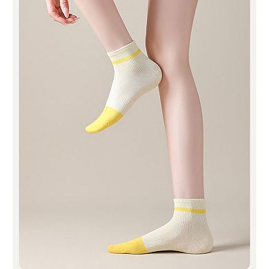 4 Pairs Women's Seamless Cotton Ankle Socks Breathable Stretch Ribbed Cuff