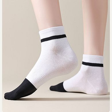4 Pairs Women's Seamless Cotton Ankle Socks Breathable Stretch Ribbed Cuff