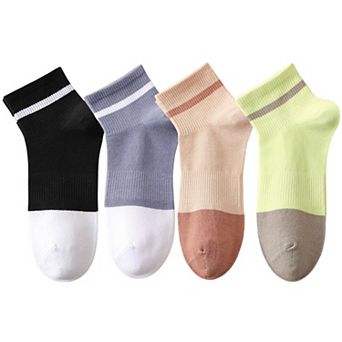 4 Pairs Women's Seamless Cotton Ankle Socks Breathable Stretch Ribbed Cuff