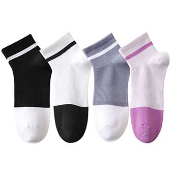 4 Pairs Women's Seamless Cotton Ankle Socks Breathable Stretch Ribbed Cuff