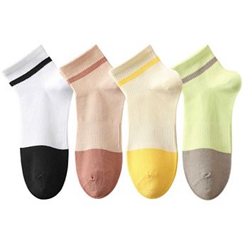 4 Pairs Women's Seamless Cotton Ankle Socks Breathable Stretch Ribbed Cuff