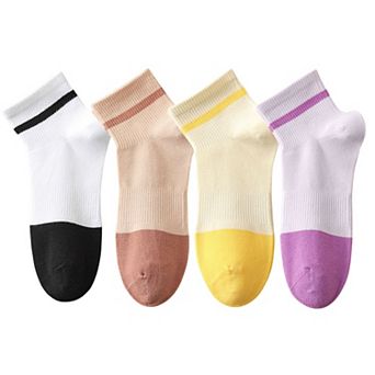 4 Pairs Women's Seamless Cotton Ankle Socks Breathable Stretch Ribbed Cuff
