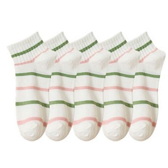 5 Pairs Women's Low Cut Socks with Polka Dot and Stripe Patterns Soft Cotton Anti-Pilling Casual