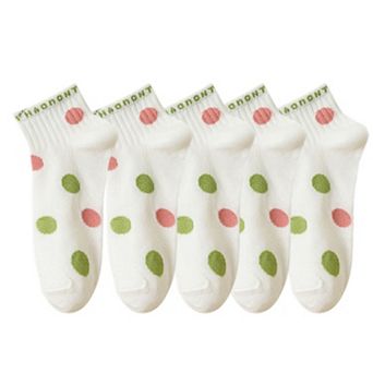 5 Pairs Women's Low Cut Socks with Polka Dot and Stripe Patterns Soft Cotton Anti-Pilling Casual