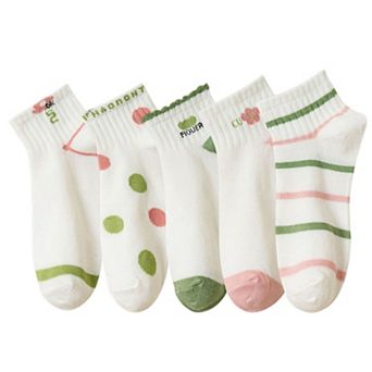 5 Pairs Women's Low Cut Socks with Polka Dot and Stripe Patterns Soft Cotton Anti-Pilling Casual