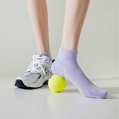3 Pairs Women's Ankle Athletic Socks Soft Cotton Cushioned Breathable Design with Ribbed Cuffs