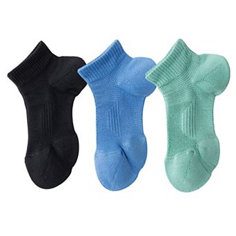 3 Pairs Women's Ankle Athletic Socks Soft Cotton Cushioned Breathable Design with Ribbed Cuffs