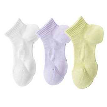3 Pairs Women's Ankle Athletic Socks Soft Cotton Cushioned Breathable Design with Ribbed Cuffs