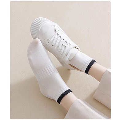 Women's 3-Pack Ribbed Ankle Socks with Contrast Color Cuffs Soft Cotton Stretch Design