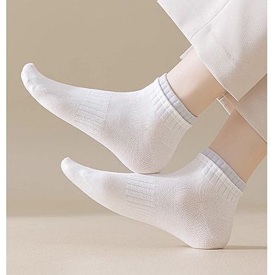 Women's 3-Pack Ribbed Ankle Socks with Contrast Color Cuffs Soft Cotton Stretch Design