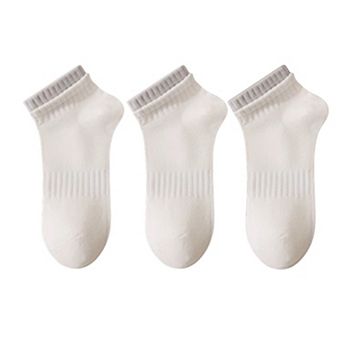 Women's 3-Pack Ribbed Ankle Socks with Contrast Color Cuffs Soft Cotton Stretch Design