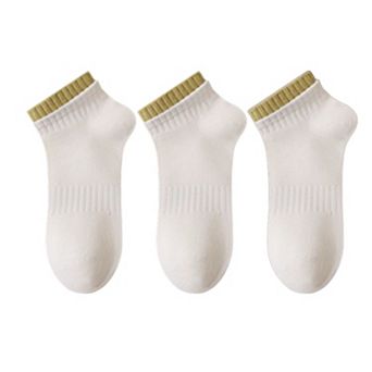 Women's 3-Pack Ribbed Ankle Socks with Contrast Color Cuffs Soft Cotton Stretch Design