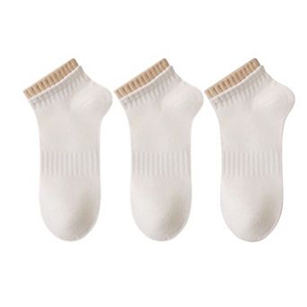 Women's 3-Pack Ribbed Ankle Socks with Contrast Color Cuffs Soft Cotton Stretch Design