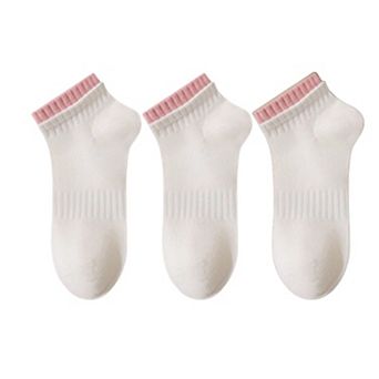 Women's 3-Pack Ribbed Ankle Socks with Contrast Color Cuffs Soft Cotton Stretch Design
