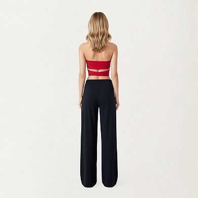 Women's High Waist Wide Leg Lounge Pants with Adjustable Drawstring Waistband