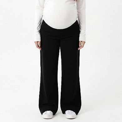 Women's Maternity High Waist Flare Pants with Soft Stretch Fabric and Full Bump Panel