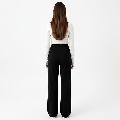 Women's Maternity High Waist Flare Pants with Soft Stretch Fabric and Full Bump Panel