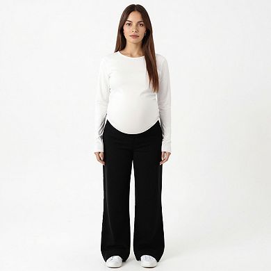 Women's Maternity High Waist Flare Pants with Soft Stretch Fabric and Full Bump Panel