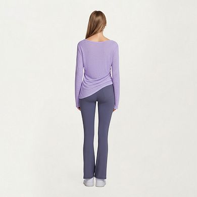 Women's Long Sleeve V Neck Top with Soft Textured Fabric Relaxed Draped Silhouette