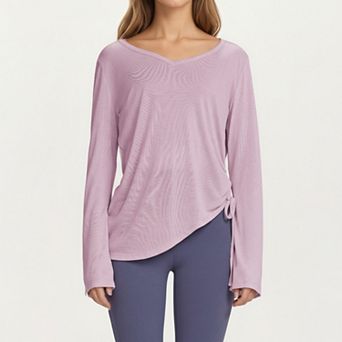 Women's Long Sleeve V Neck Top with Soft Textured Fabric Relaxed Draped Silhouette