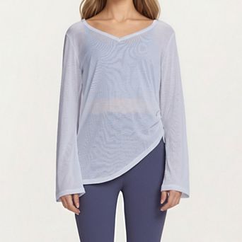 Women's Long Sleeve V Neck Top with Soft Textured Fabric Relaxed Draped Silhouette