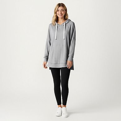 Women's Long Sleeve Knit Hoodie Top with Kangaroo Pocket Soft Relaxed Fit Drop Shoulder Design
