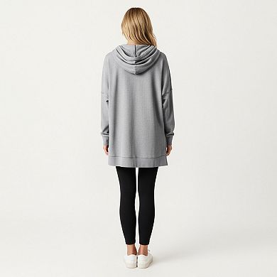 Women's Long Sleeve Knit Hoodie Top with Kangaroo Pocket Soft Relaxed Fit Drop Shoulder Design