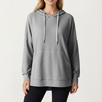 Women's Long Sleeve Knit Hoodie Top with Kangaroo Pocket Soft Relaxed Fit Drop Shoulder Design