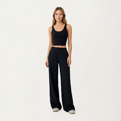 Women's Ribbed Cropped Active Tank Top with Scoop Neckline Contoured Seam Detail