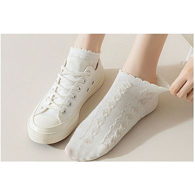 Women's 3-Pack Sheer Lace Ice Silk Ankle Socks with Floral Knit Design Lightweight Breathable Style