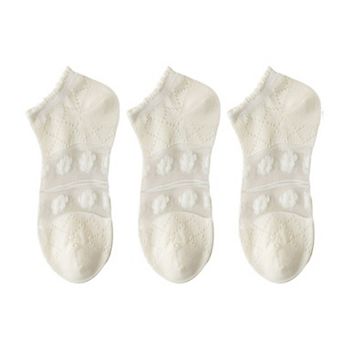 Women's 3-Pack Sheer Lace Ice Silk Ankle Socks with Floral Knit Design Lightweight Breathable Style