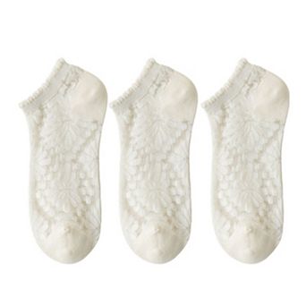 Women's 3-Pack Sheer Lace Ice Silk Ankle Socks with Floral Knit Design Lightweight Breathable Style