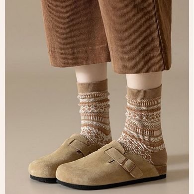 Women's 5-Pair Vintage Patterned Crew Socks Gift Set with Soft Knit Fabric