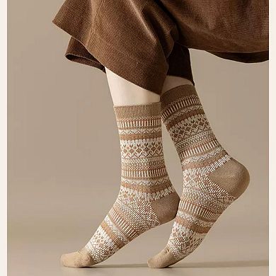 Women's 5-Pair Vintage Patterned Crew Socks Gift Set with Soft Knit Fabric