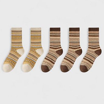 Women's 5-Pair Vintage Patterned Crew Socks Gift Set with Soft Knit Fabric