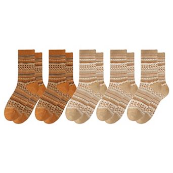 Women's 5-Pair Vintage Patterned Crew Socks Gift Set with Soft Knit Fabric US 59