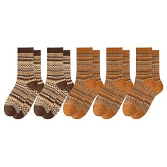 Women's 5-Pair Vintage Patterned Crew Socks Gift Set with Soft Knit Fabric US 59