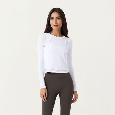 Women's Long Sleeve Active Top with Layered Strap Detail Slim Contoured Fit