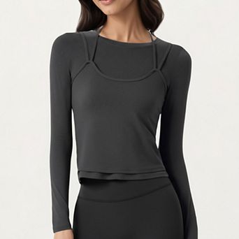 Women's Long Sleeve Active Top with Layered Strap Detail Slim Contoured Fit